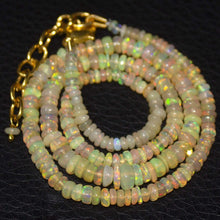 Load image into Gallery viewer, Natural Ethiopian Welo Opal Gold Plated Smooth Rondelle Necklace 5mm 3mm 16.5&quot; - Jalvi &amp; Co.