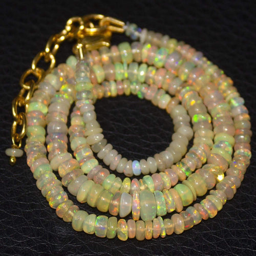 Natural Ethiopian Welo Opal Gold Plated Smooth Rondelle Necklace 5mm 3mm 16.5