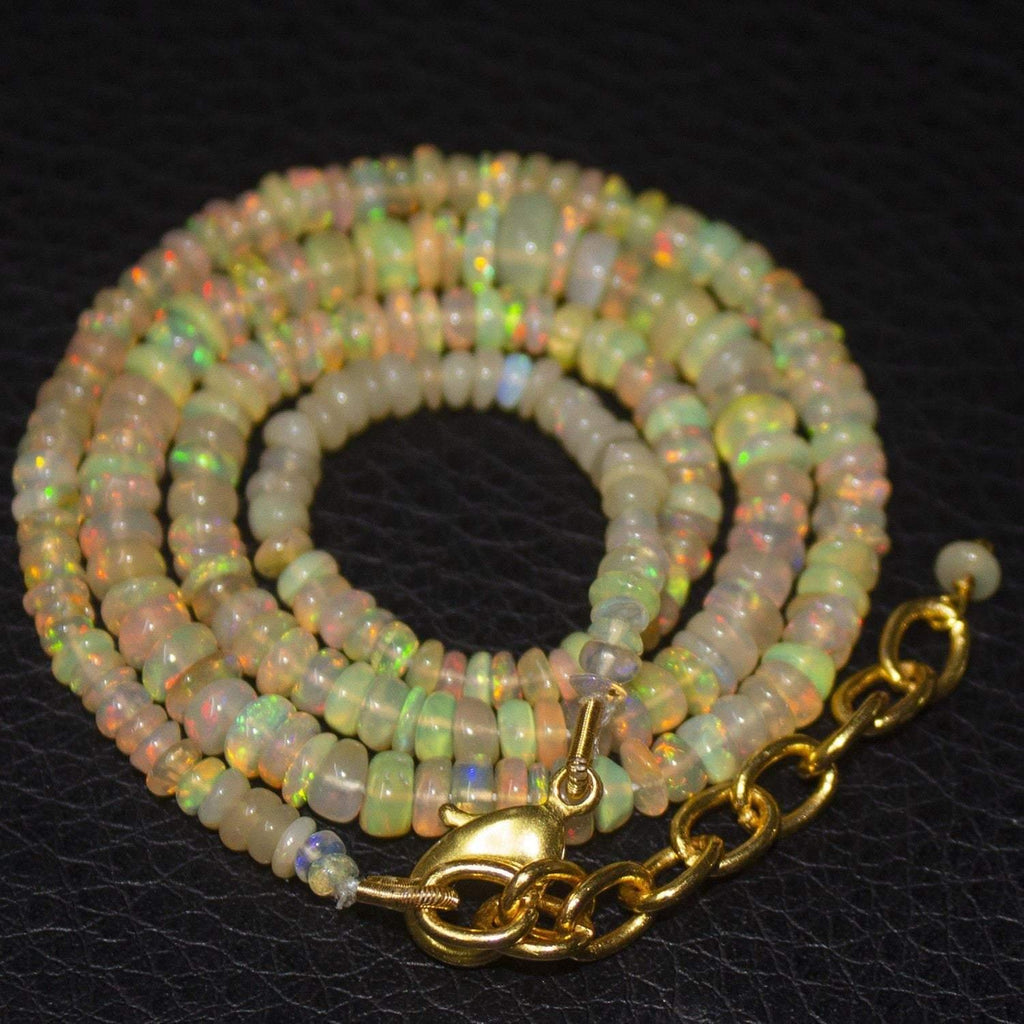 Natural Ethiopian Welo Opal Gold Plated Smooth Rondelle Necklace 5mm 3mm 16.5" - Jalvi & Co.