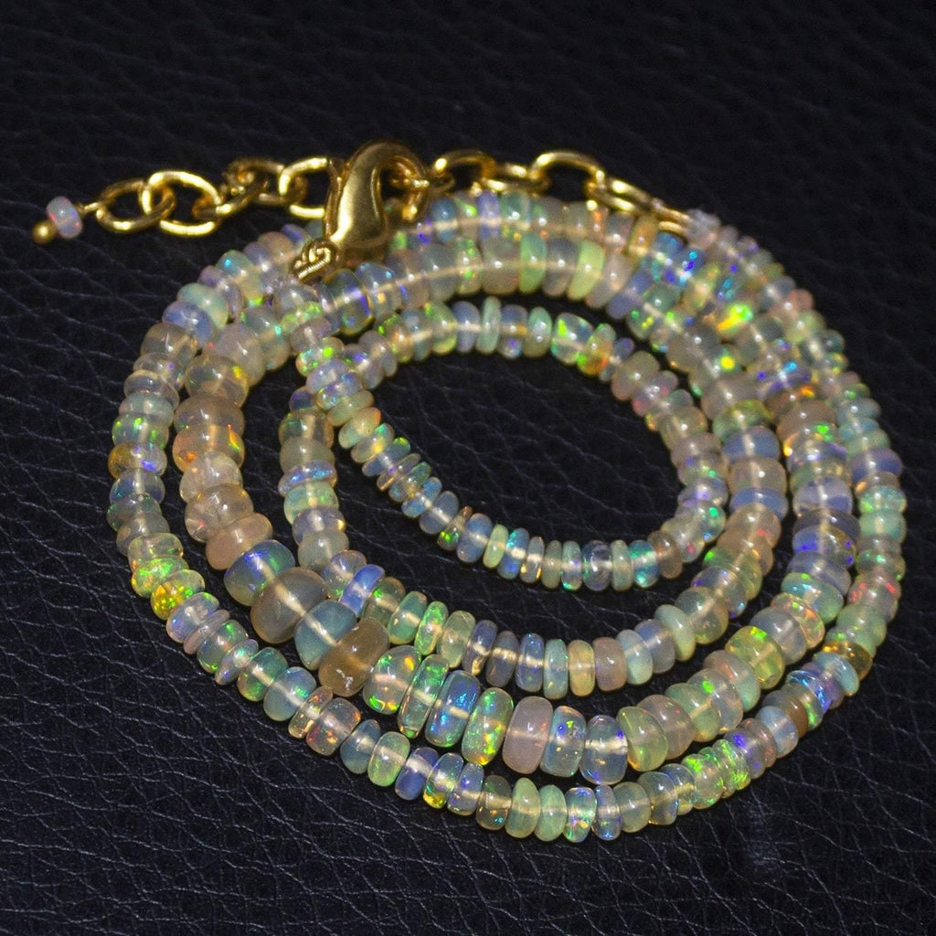 Natural Ethiopian Welo Opal Gold Plated Smooth Rondelle Necklace 5mm 3mm 19" - Jalvi & Co.