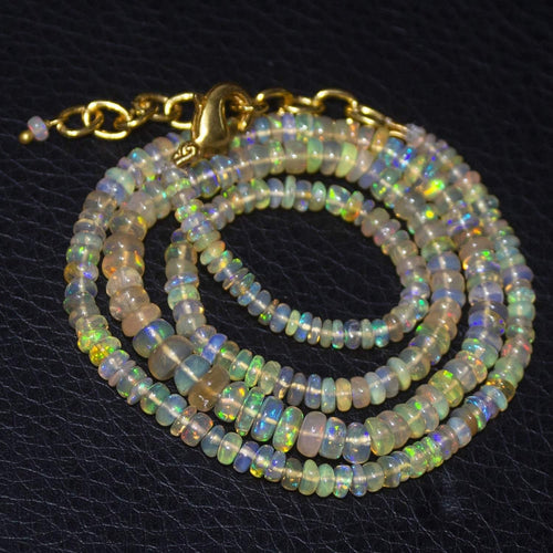 Natural Ethiopian Welo Opal Gold Plated Smooth Rondelle Necklace 5mm 3mm 19