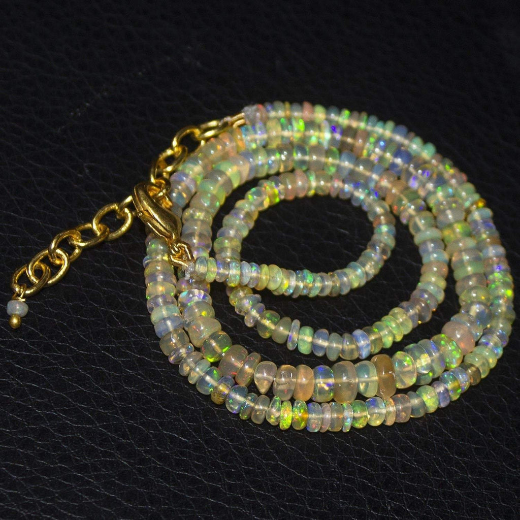 Natural Ethiopian Welo Opal Gold Plated Smooth Rondelle Necklace 5mm 3mm 19" - Jalvi & Co.