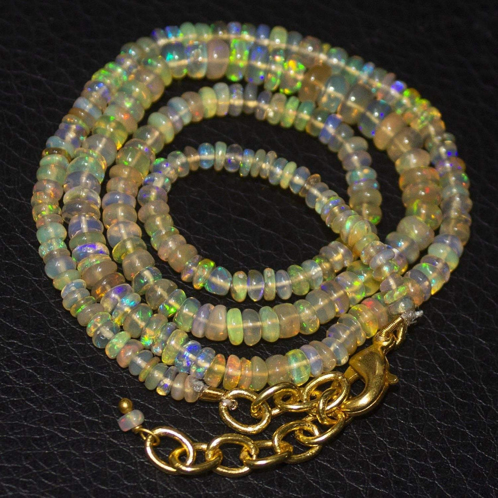 Natural Ethiopian Welo Opal Gold Plated Smooth Rondelle Necklace 5mm 3mm 19" - Jalvi & Co.
