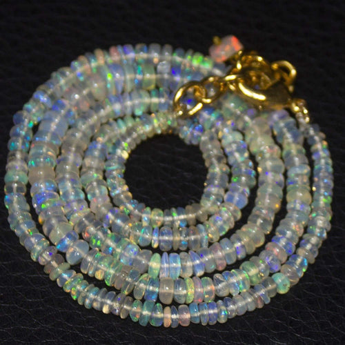Natural Ethiopian Welo Opal Gold Plated Smooth Rondelle Necklace 5mm 3mm 20.5