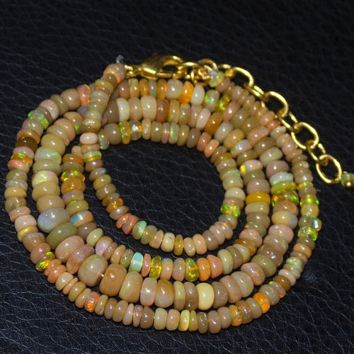 Natural Ethiopian Welo Opal Gold Plated Smooth Rondelle Necklace 6mm 3mm 20