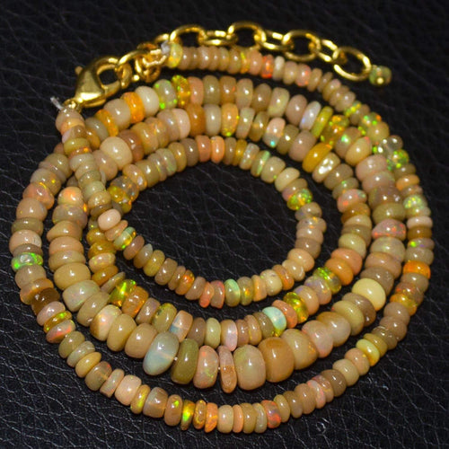 Natural Ethiopian Welo Opal Gold Plated Smooth Rondelle Necklace 6mm 3mm 20
