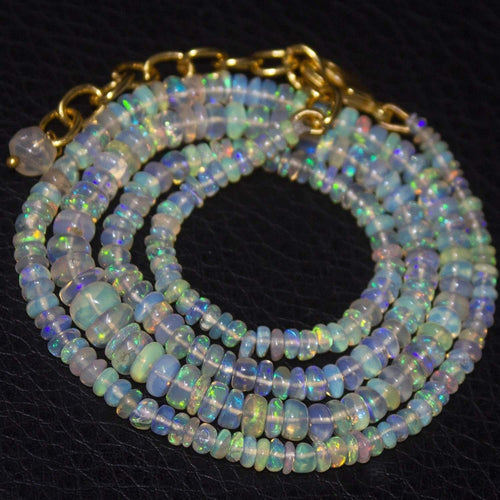 Natural Ethiopian Welo Opal Gold Vermeil Smooth Rondelle Necklace 3mm 5mm 19.5