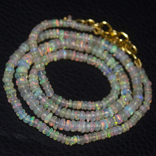 Natural Ethiopian Welo Opal Smooth Gold Plated Rondelle Necklace 2mm 5mm 20.5