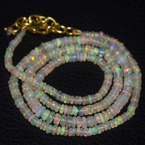 Natural Ethiopian Welo Opal Smooth Gold Plated Rondelle Necklace 2mm 5mm 20.5