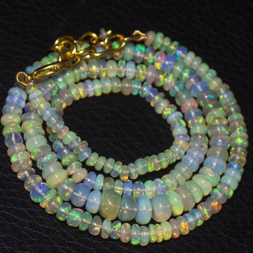 Natural Ethiopian Welo Opal Smooth Rondelle Gold Plated Necklace 21