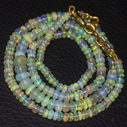 Natural Ethiopian Welo Opal Smooth Rondelle Gold Plated Necklace 21
