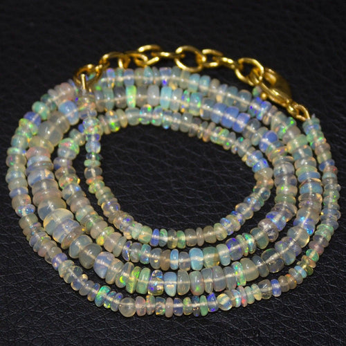 Natural Ethiopian Welo Opal Smooth Rondelle Gold Vermeil Necklace 20