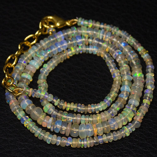 Natural Ethiopian Welo Opal Smooth Rondelle Gold Vermeil Necklace 20