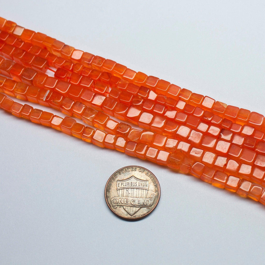 Natural Fanta Orange Carnelian Square Smooth Cube Box Spacer Beads 4mm 5mm 16" - Jalvi & Co.