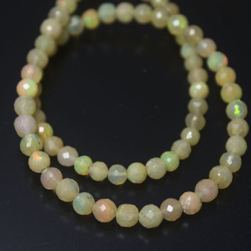 Natural Fire Ethiopian Opal Faceted Round Beads 3.5mm 10inches - Jalvi & Co.