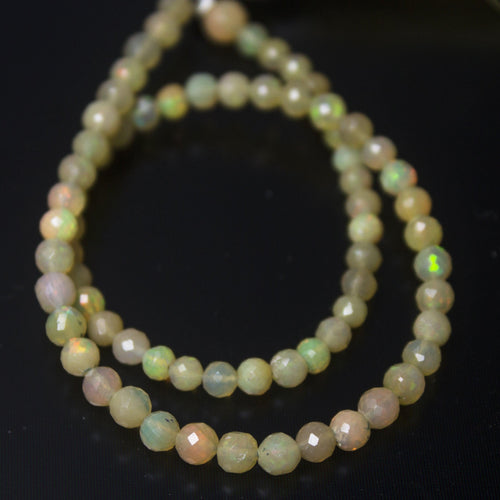 Natural Fire Ethiopian Opal Faceted Round Beads 3.5mm 10inches - Jalvi & Co.