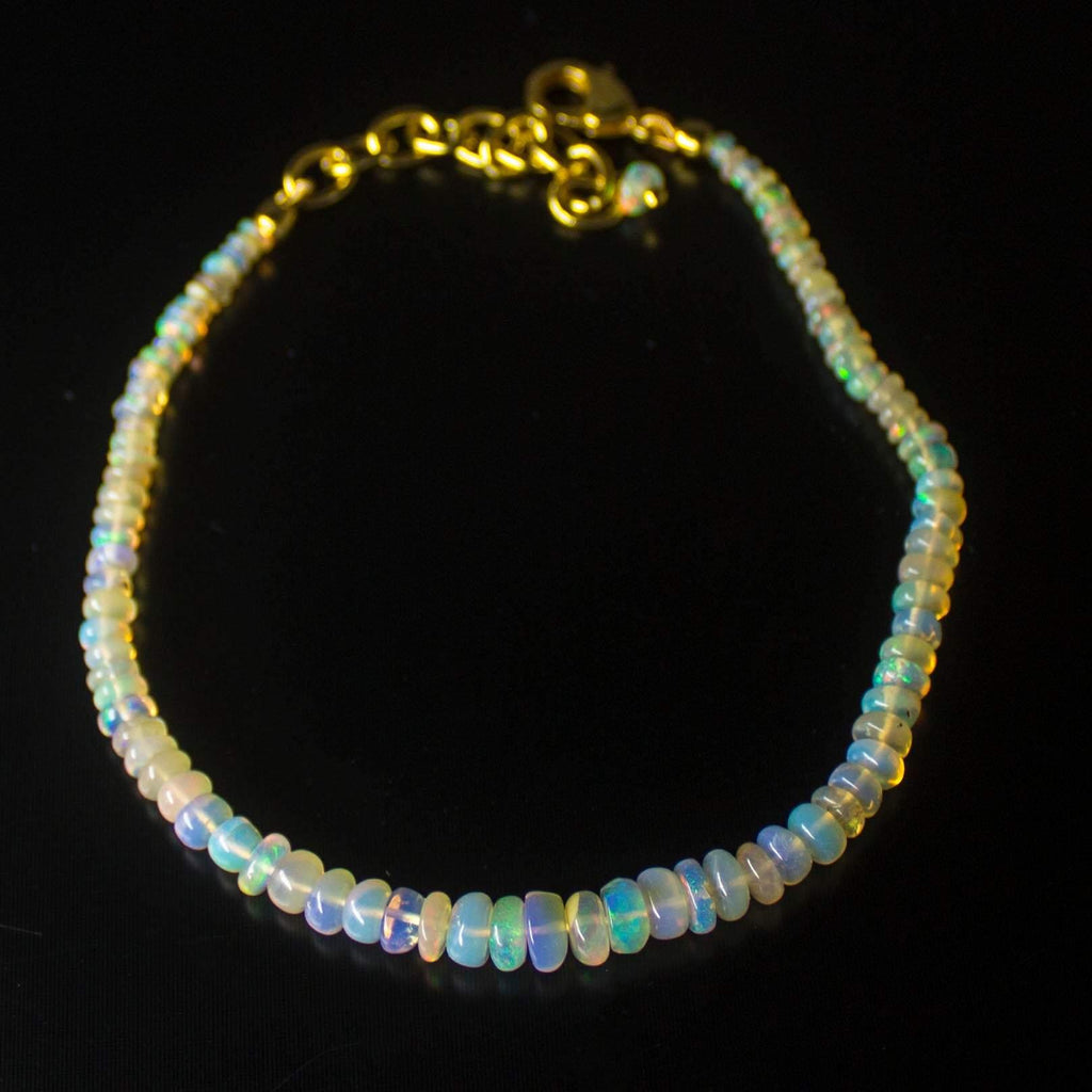 Natural Fire Ethiopian Opal Smooth Rondelle Bracelet 2.5mm 5mm 7inches - Jalvi & Co.