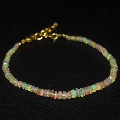 Natural Fire Ethiopian Opal Smooth Rondelle Gold Vermeil Bracelet 3mm 5mm 9