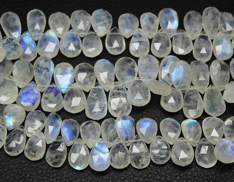 Natural Fire Rainbow Moonstone Pear Drop Faceted Beads Loose Strand 8" 14mm 18mm - Jalvi & Co.