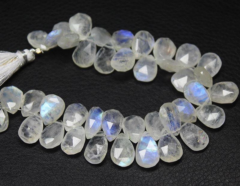 Natural Fire Rainbow Moonstone Pear Drop Faceted Beads Loose Strand 8" 14mm 18mm - Jalvi & Co.