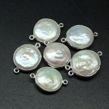 Load image into Gallery viewer, Natural Freshwater Pearl Smooth Round Sterling Silver Bezel Connector 6pc 20mm - Jalvi &amp; Co.