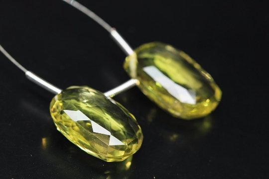 Natural Gold Green Lemon Quartz Faceted Mango Fancy Drop Beads 16 x 12mm 1 Pair - Jalvi & Co.