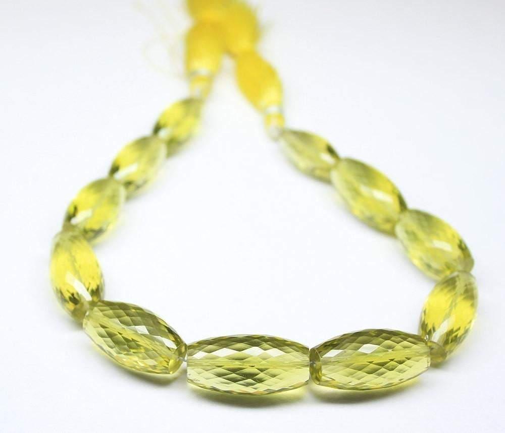 Natural Gold Lemon Quartz Rare Green Faceted Puff Marquise Beads 4.5" 16mm 26mm - Jalvi & Co.