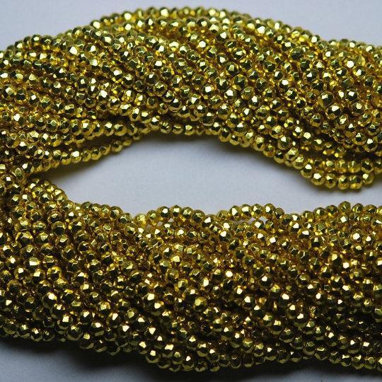 Natural Gold Pyrite Faceted Rondelle Beads 3.5mm 13inches - Jalvi & Co.