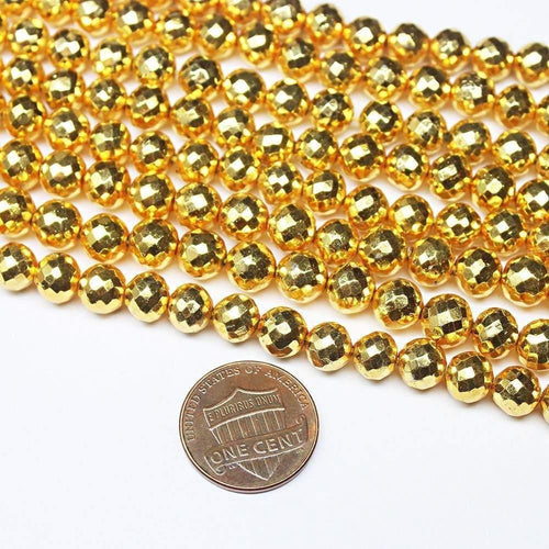 Natural Gold Pyrite Faceted Round Cut Loose Gemstone Spacer Beads 12