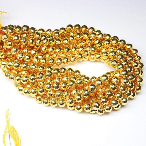 Natural Gold Pyrite Faceted Round Cut Loose Gemstone Spacer Beads 12