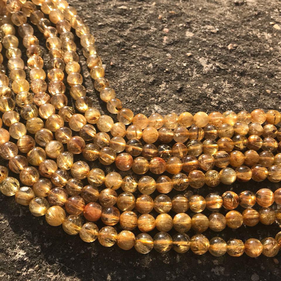 Natural Gold Rutile Quartz Smooth Round Ball Loose Gemstone Beads Strand 15" 8mm - Jalvi & Co.