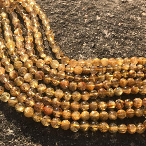 Natural Gold Rutile Quartz Smooth Round Ball Loose Gemstone Beads Strand 15