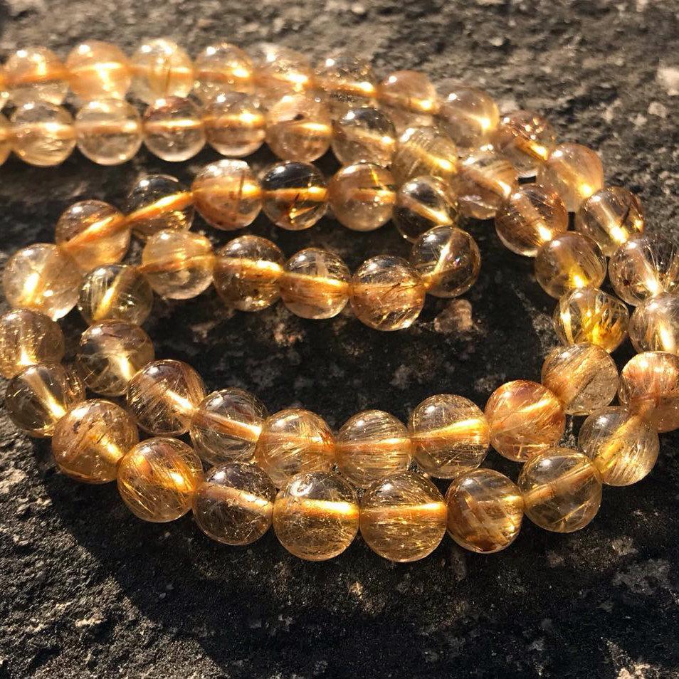 Natural Gold Rutile Quartz Smooth Round Ball Loose Gemstone Beads Strand 15" 8mm - Jalvi & Co.