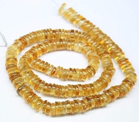 Natural Golden Citrine Smooth Rondelle Wheel Loose Gemstone Beads 14" 5mm 8mm - Jalvi & Co.