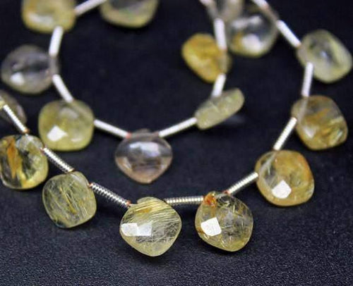 Natural Golden Rutile Quartz Faceted Square Cushion Beads Strand 8