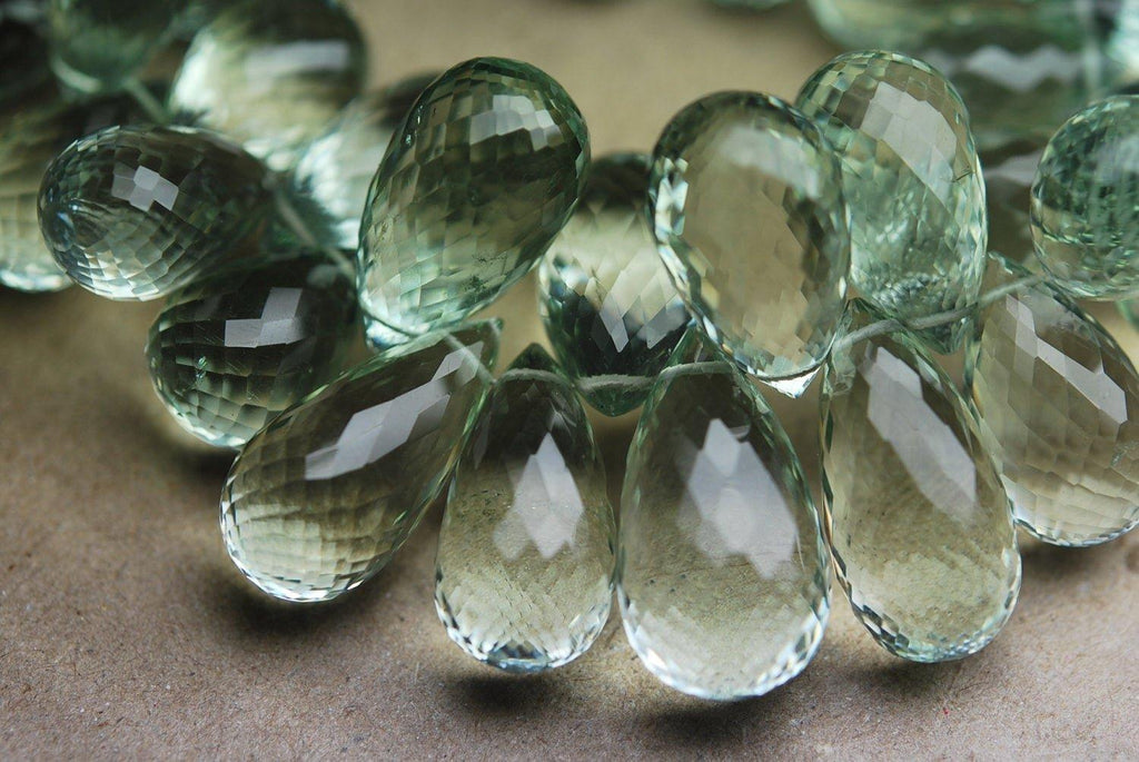 Natural Green Amethyst Faceted Drops Shape Briolettes Size 15-16mm 20 Beads - Jalvi & Co.