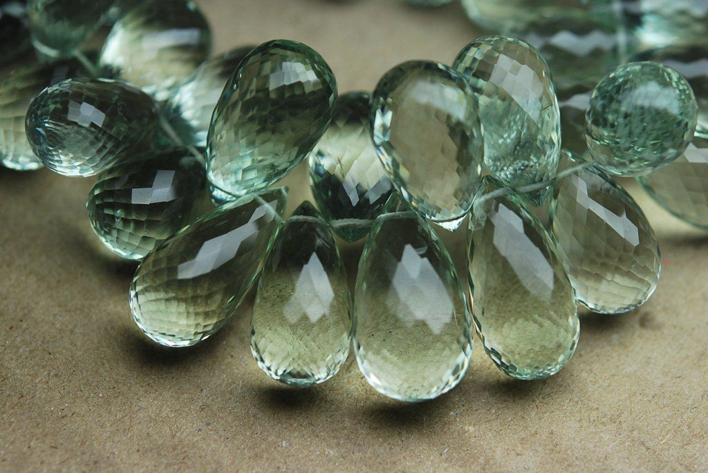 Natural Green Amethyst Faceted Drops Shape Briolettes Size 15-16mm 20 Beads - Jalvi & Co.