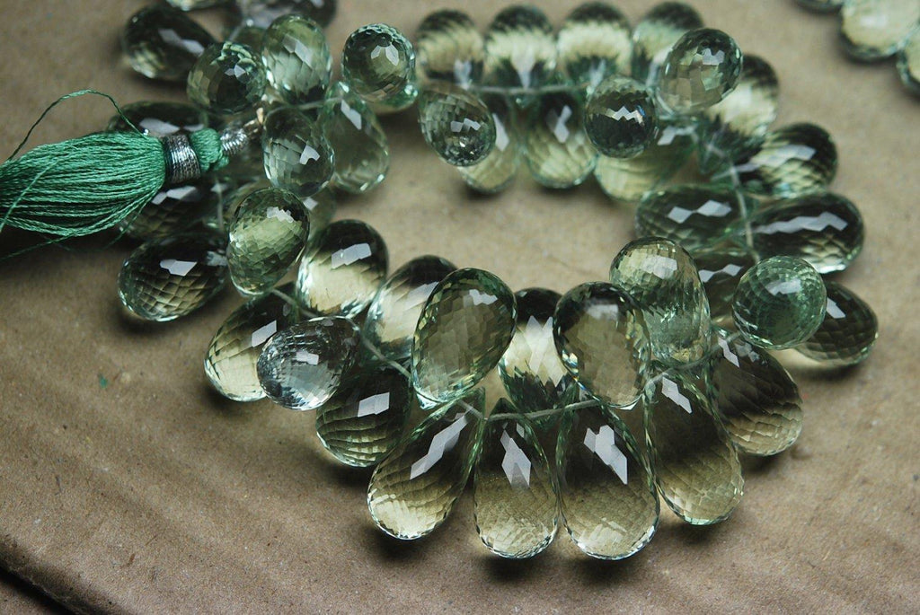 Natural Green Amethyst Faceted Drops Shape Briolettes Size 15-16mm 20 Beads - Jalvi & Co.