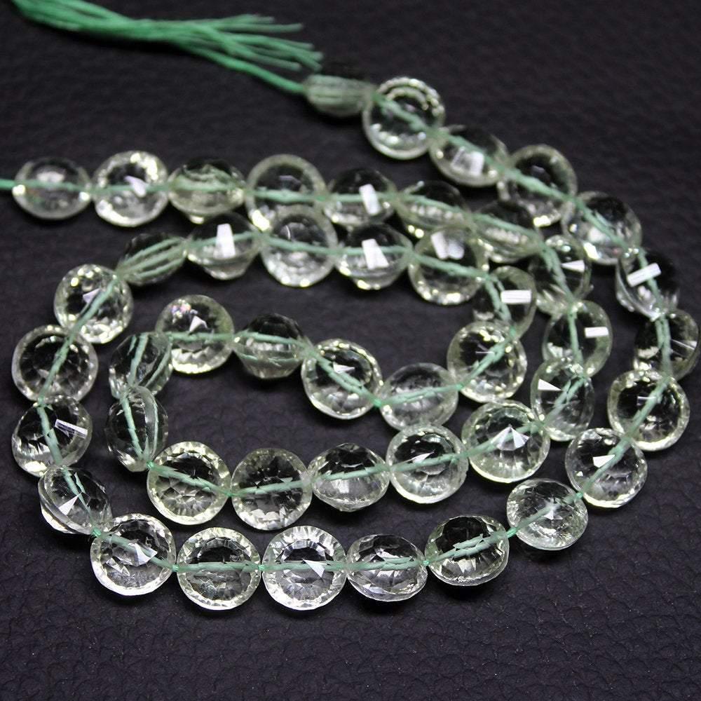 Natural Green Amethyst Laser Round Coin Concave Gemstone Loose Beads 8.5" 10mm - Jalvi & Co.