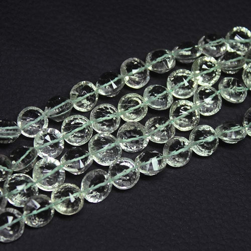 Natural Green Amethyst Laser Round Coin Concave Gemstone Loose Beads 8.5