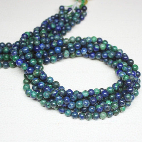 Natural Green Azurite Smooth Ball Round Gemstone Loose Beads Strand 7mm 15