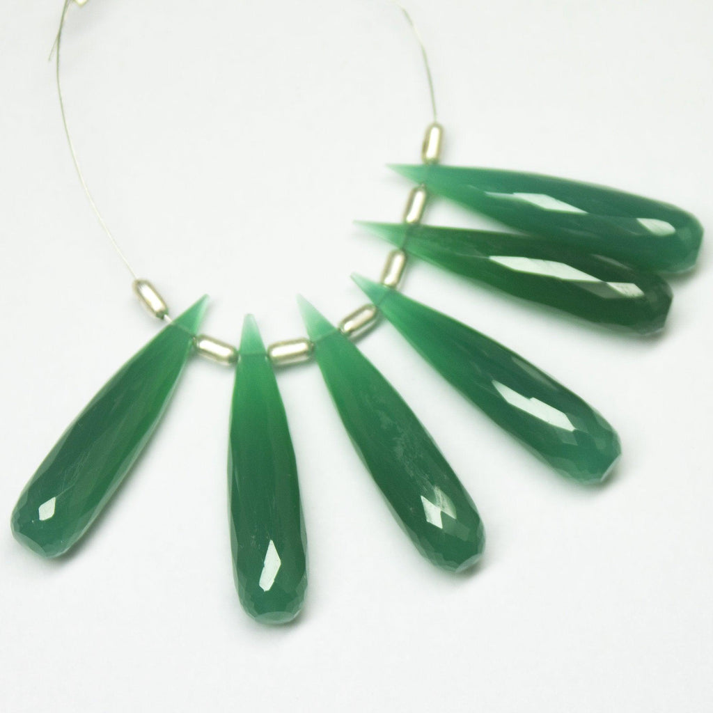 Natural Green Chalcedony Faceted Tear Drop Beads 30x7mm 6pc - Jalvi & Co.