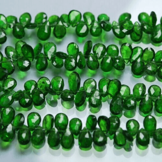 Natural Green Chrome Diopside Faceted Pear Drop Gemstone Beads 10pc 7mm 8mm - Jalvi & Co.