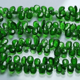 Natural Green Chrome Diopside Faceted Pear Drop Gemstone Beads 10pc 7mm 8mm