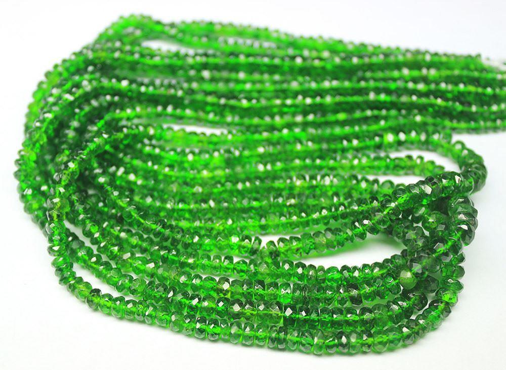 Natural Green Chrome Diopside Faceted Rondelle Loose Gemstone Beads 8" 3mm 4mm - Jalvi & Co.
