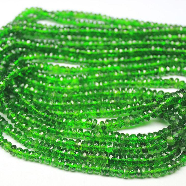 Natural Green Chrome Diopside Faceted Rondelle Loose Gemstone Beads 8" 3mm 4mm - Jalvi & Co.