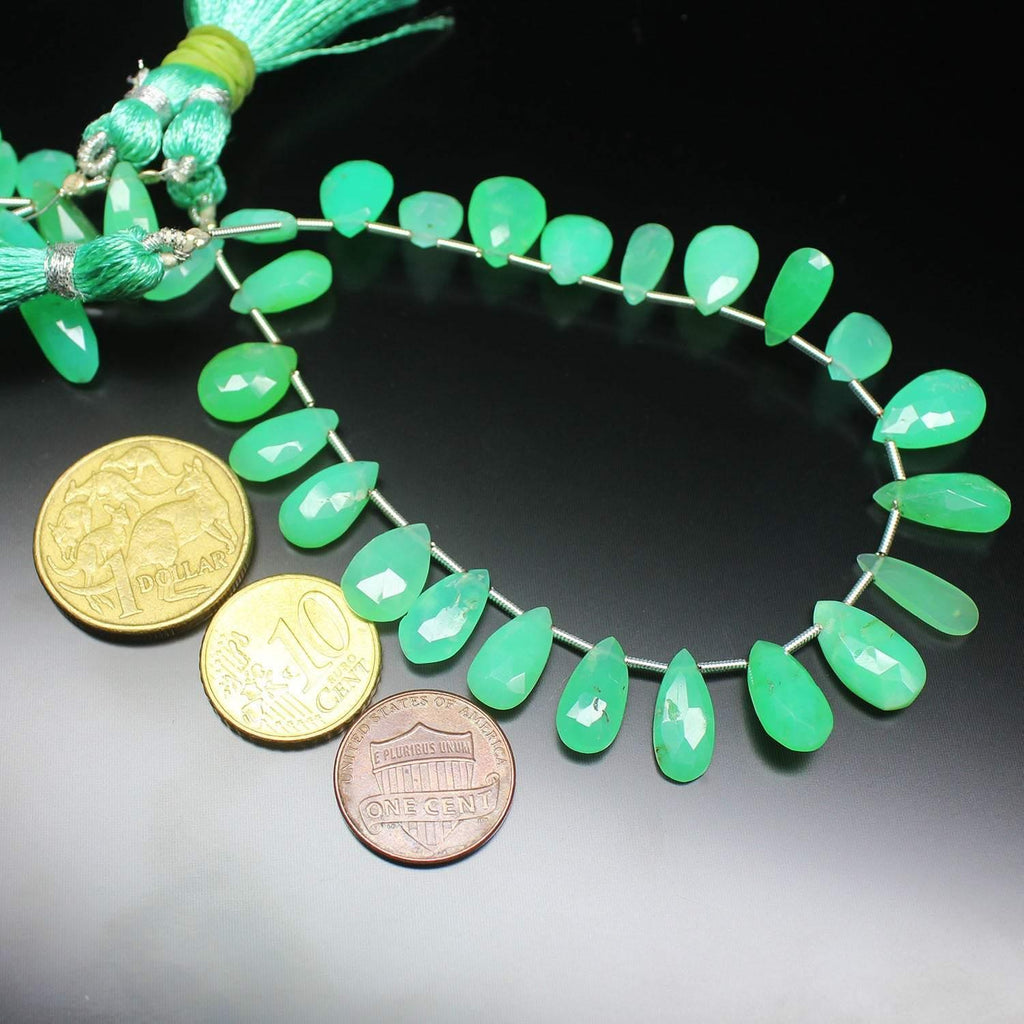 Natural Green Chrysoprase Faceted Pear Drop Beads 12.5mm 15.5mm 4inches - Jalvi & Co.