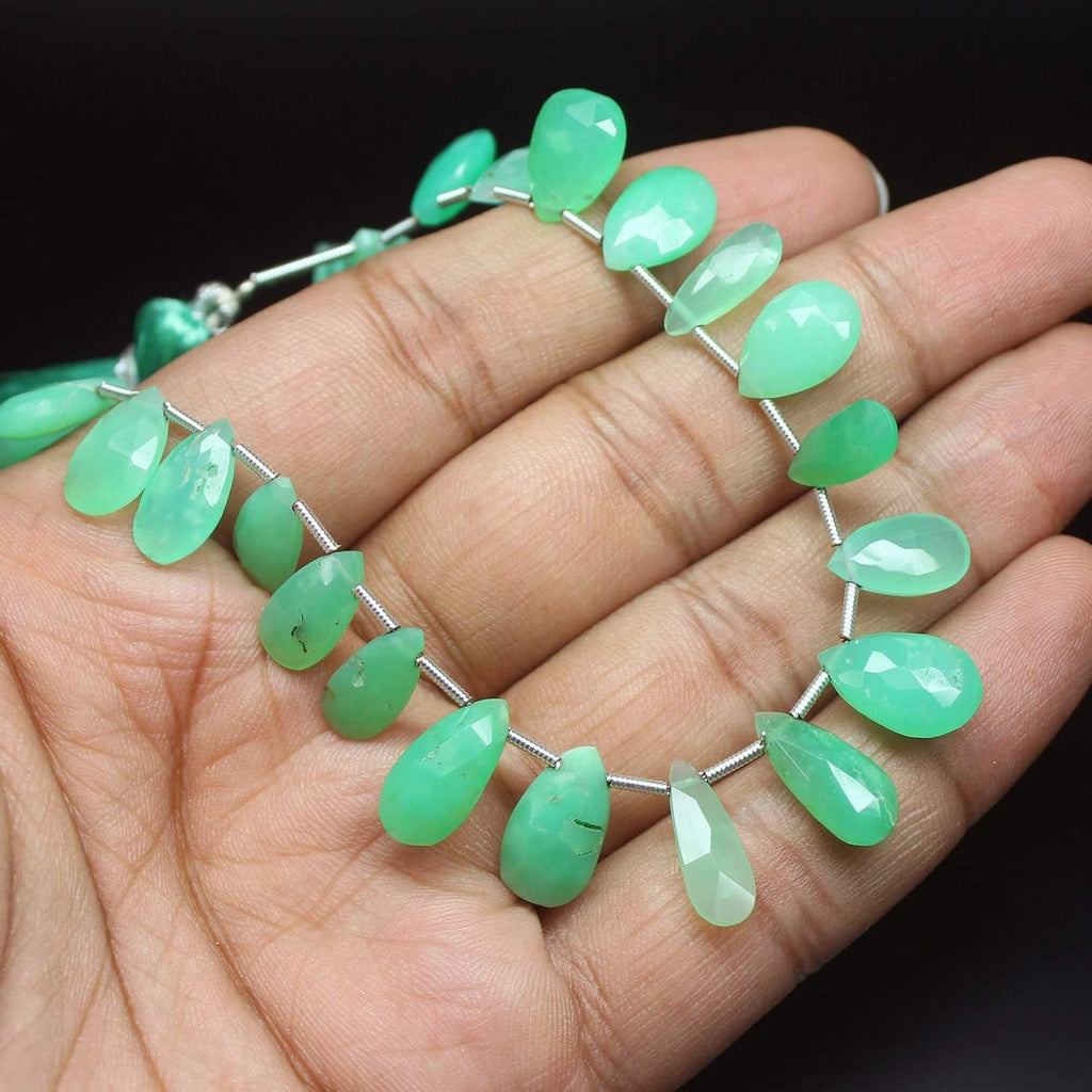 Natural Green Chrysoprase Faceted Pear Drop Beads 12.5mm 15.5mm 4inches - Jalvi & Co.