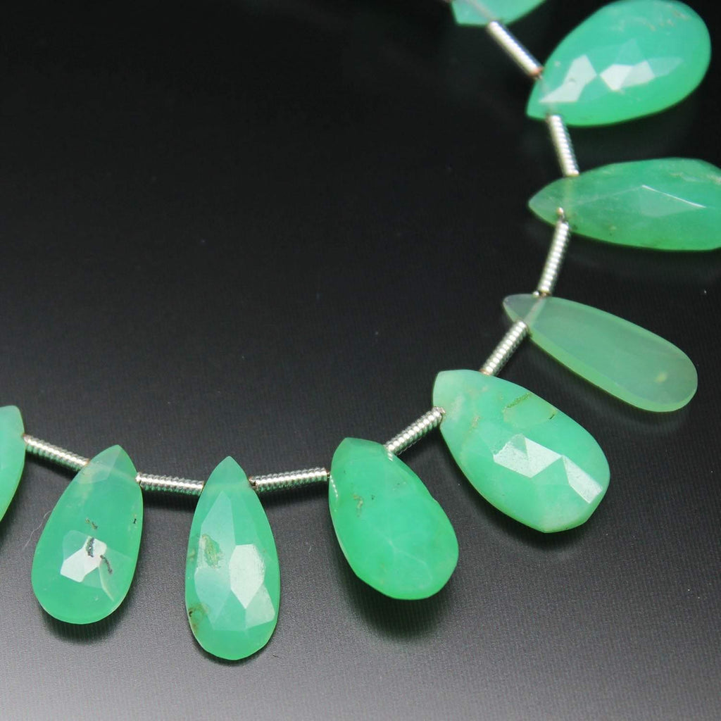 Natural Green Chrysoprase Faceted Pear Drop Beads 12.5mm 15.5mm 4inches - Jalvi & Co.