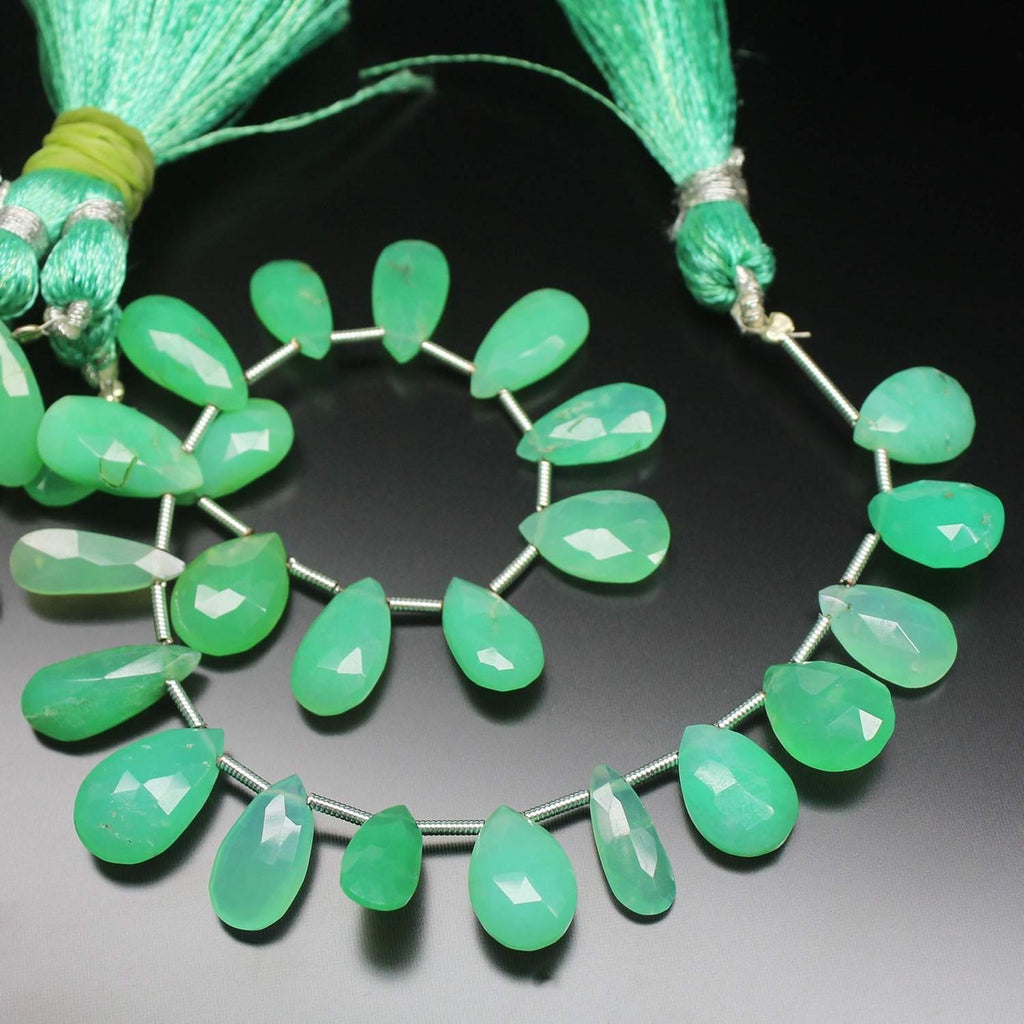 Natural Green Chrysoprase Faceted Pear Drop Beads 12.5mm 15.5mm 4inches - Jalvi & Co.